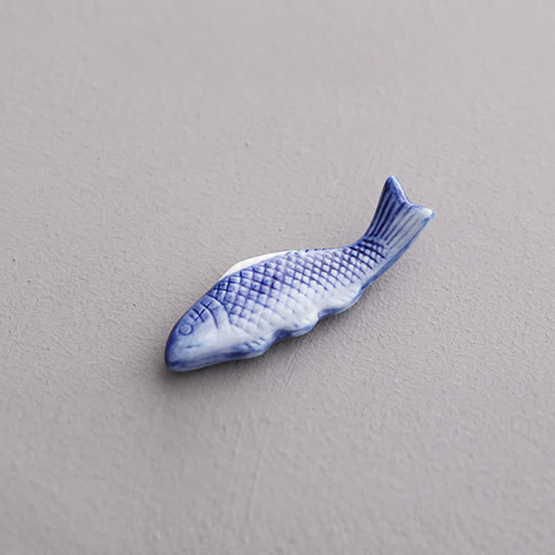 Buddha Stones Blue and White Green Ceramic Fish Chopstick Holder - Koi Fish Approx. 7.8 × 2.5 × 1.5 cm - Ceramic - image 4