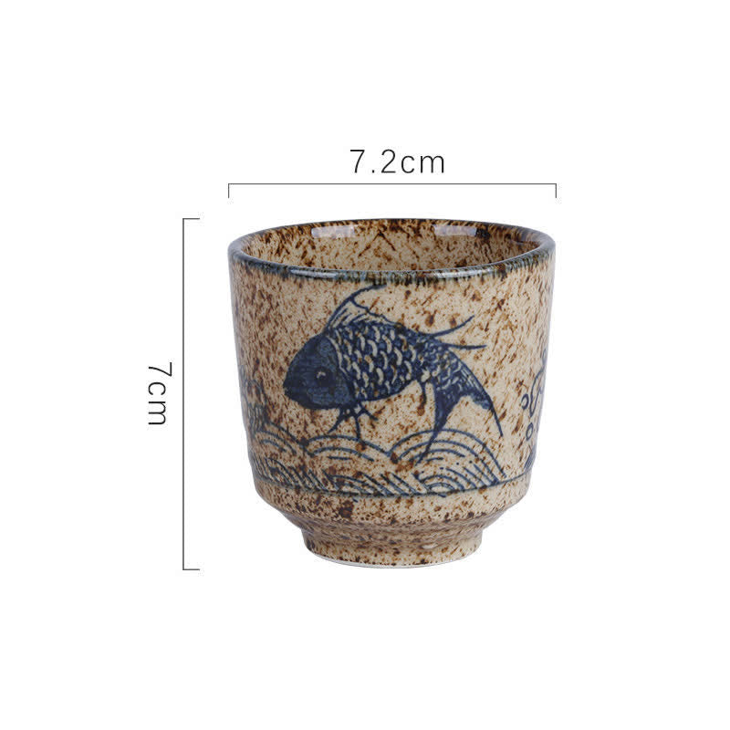 Buddha Stones Hand-Painted Lotus Flower Bird Koi Fish Willow Pattern Purity Ceramic Tea Cup 150 ml - Fish Delight Approx. 7.2 × 7 cm - 101-200 ml - image 7