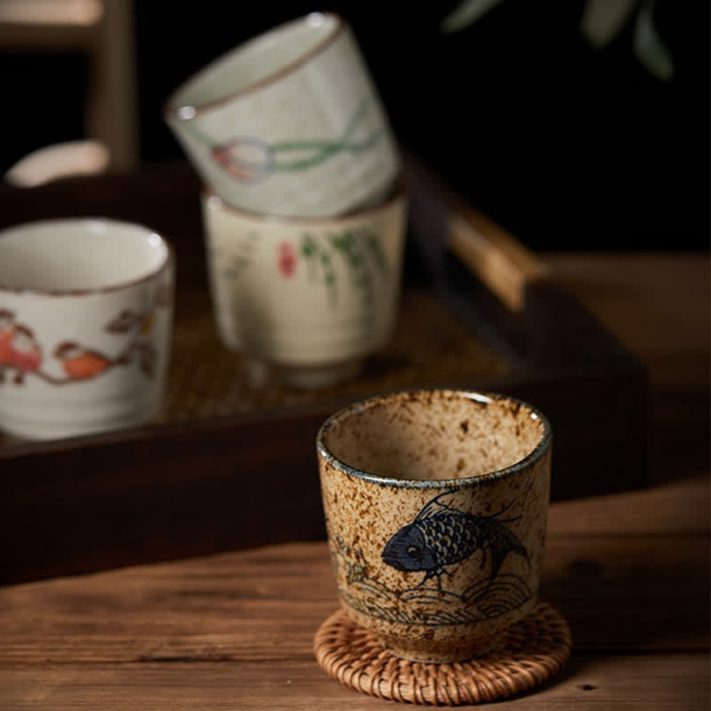 Buddha Stones Hand-Painted Lotus Flower Bird Koi Fish Willow Pattern Purity Ceramic Tea Cup 150 ml - image 19