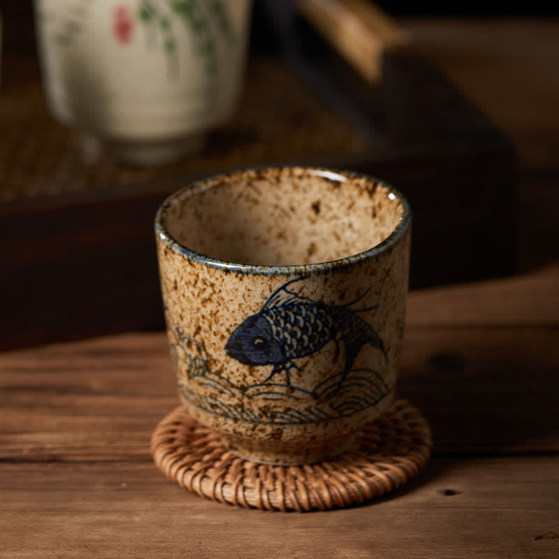 Buddha Stones Hand-Painted Lotus Flower Bird Koi Fish Willow Pattern Purity Ceramic Tea Cup 150 ml - image 8