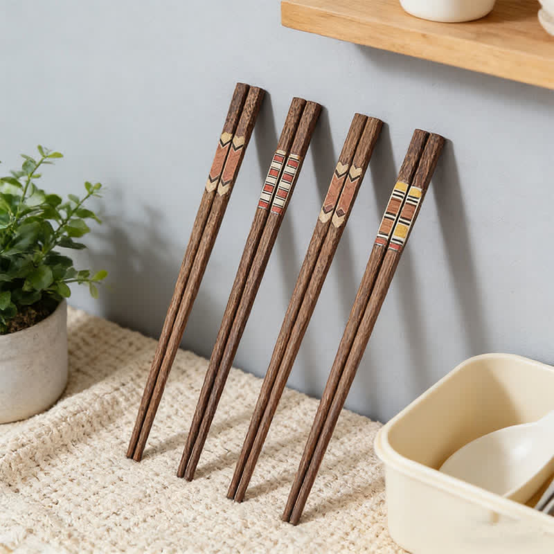 Buddha Stones Wenge Wood Retro Geometric Inlaid Japanese Style Grounding Chopsticks - image 9