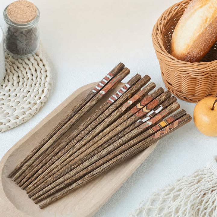 Buddha Stones Wenge Wood Retro Geometric Inlaid Japanese Style Grounding Chopsticks - image 1