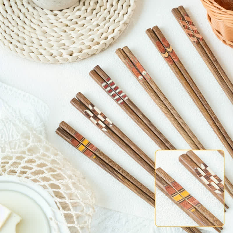Buddha Stones Wenge Wood Retro Geometric Inlaid Japanese Style Grounding Chopsticks - image 17