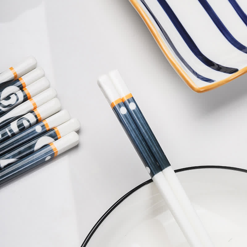Buddha Stones White Ceramic Wave Striped Orchid Grass Pattern Minimalist Japanese Chopsticks - image 26