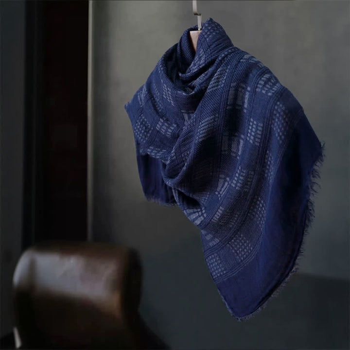 Buddha Stones Spring Fall Deep Blue Geometric Fringed Men's Scarf - image 2