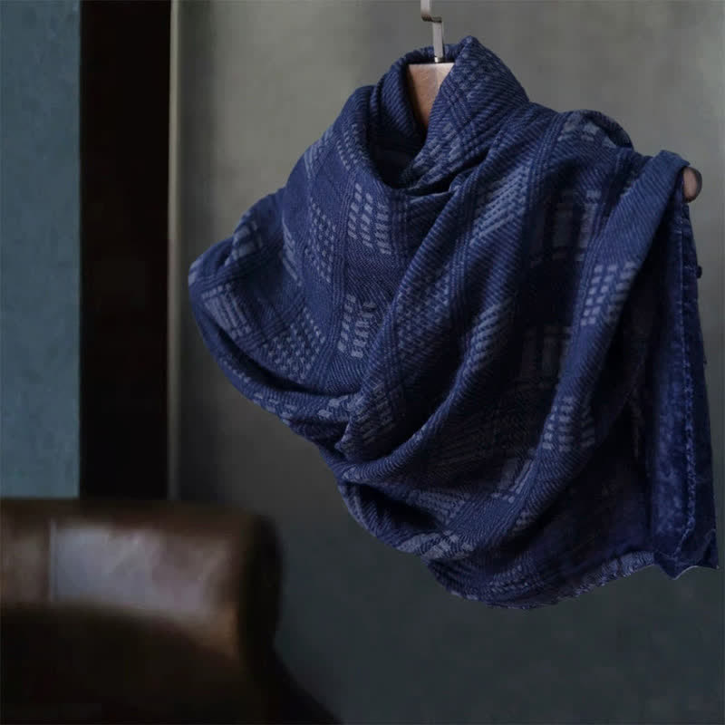 Buddha Stones Spring Fall Deep Blue Geometric Fringed Men's Scarf - image 1