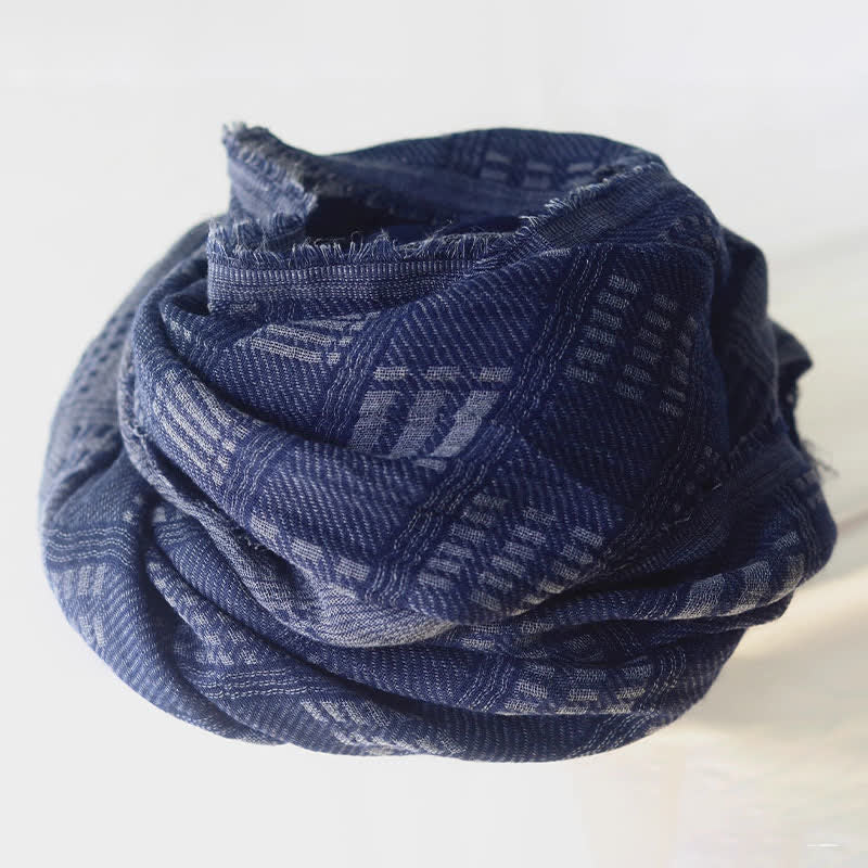 Buddha Stones Spring Fall Deep Blue Geometric Fringed Men's Scarf - image 10