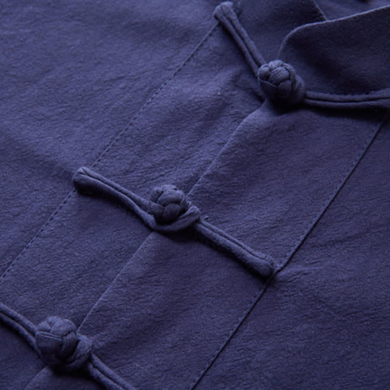 Buddha Stones Fall Winter Tang Style Meditation Mandarin Collar Frog Button Solid Cotton Linen Men's Meditation Cloth Set - image 4