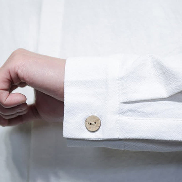 Buddha Stones Spring Tang Style Minimalist Frog Button Solid Men's Long Sleeve Shirts - image 13