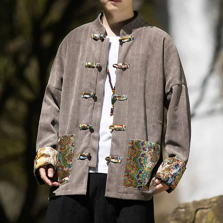 Buddha Stones Fall Winter Casual Tang Style Frog Button Solid Men's Jacket With Colorful Pockets - image 19