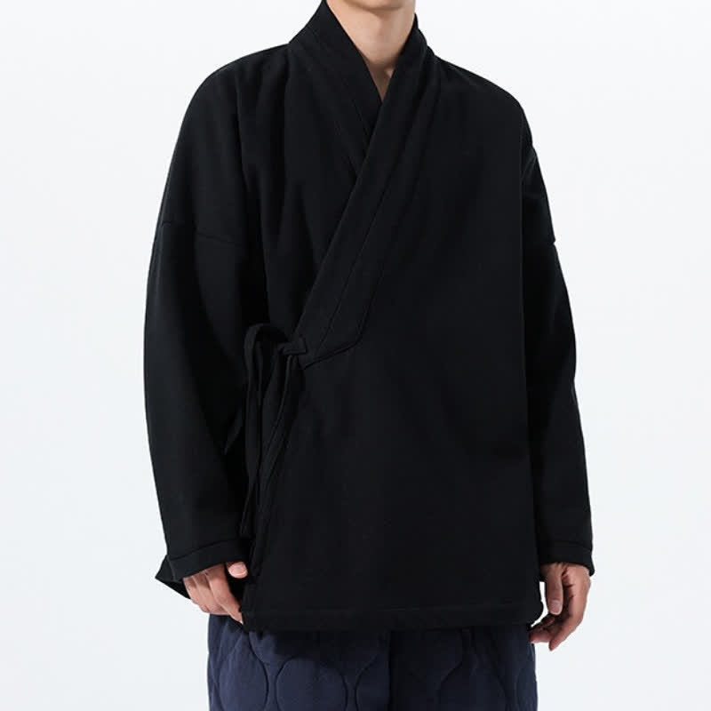 Buddha Stones Fall Winter Tang Style Minimalist Drawstring Solid Thickened Men's Kimono - image 13