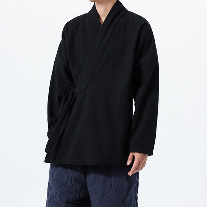 Buddha Stones Fall Winter Tang Style Minimalist Drawstring Solid Thickened Men's Kimono - image 17