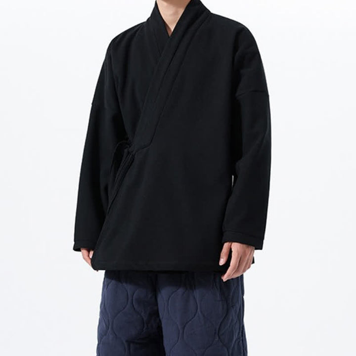 Buddha Stones Fall Winter Tang Style Minimalist Drawstring Solid Thickened Men's Kimono - image 15