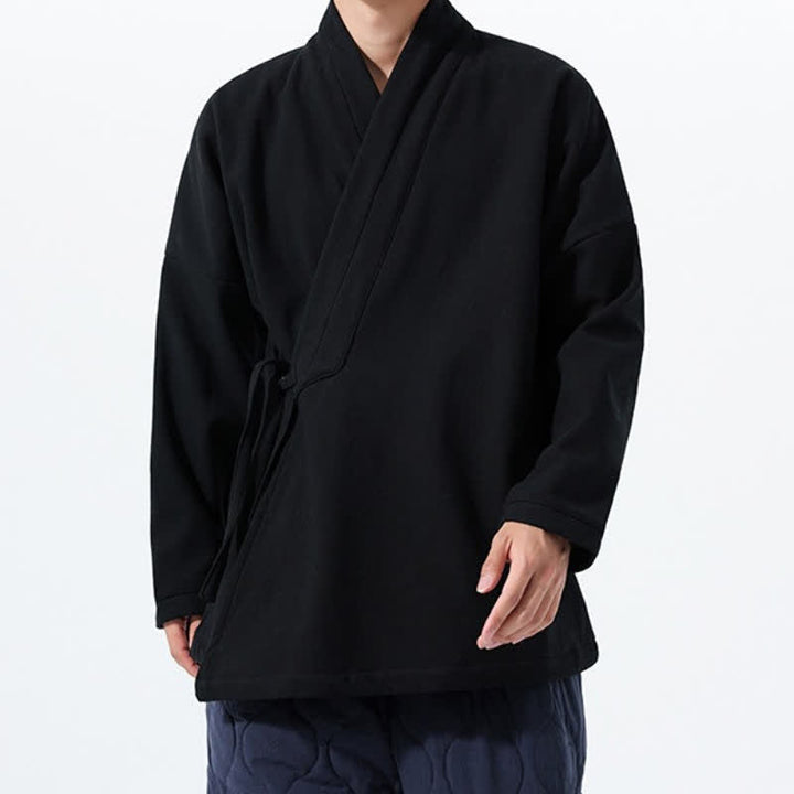 Buddha Stones Fall Winter Tang Style Minimalist Drawstring Solid Thickened Men's Kimono - image 18