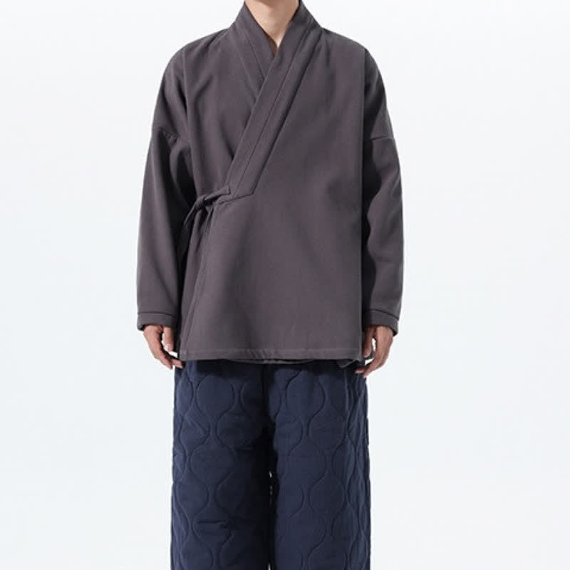Buddha Stones Fall Winter Tang Style Minimalist Drawstring Solid Thickened Men's Kimono - image 27