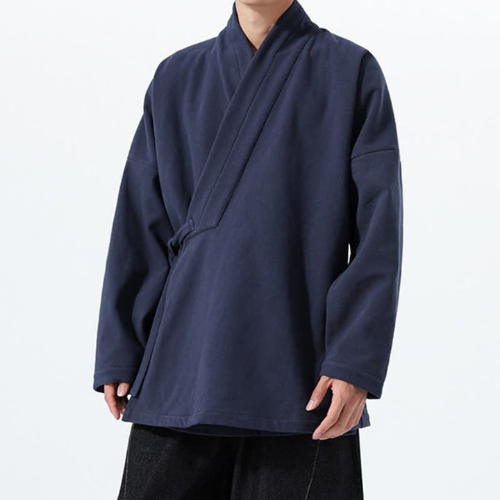 Buddha Stones Fall Winter Tang Style Minimalist Drawstring Solid Thickened Men's Kimono - image 4