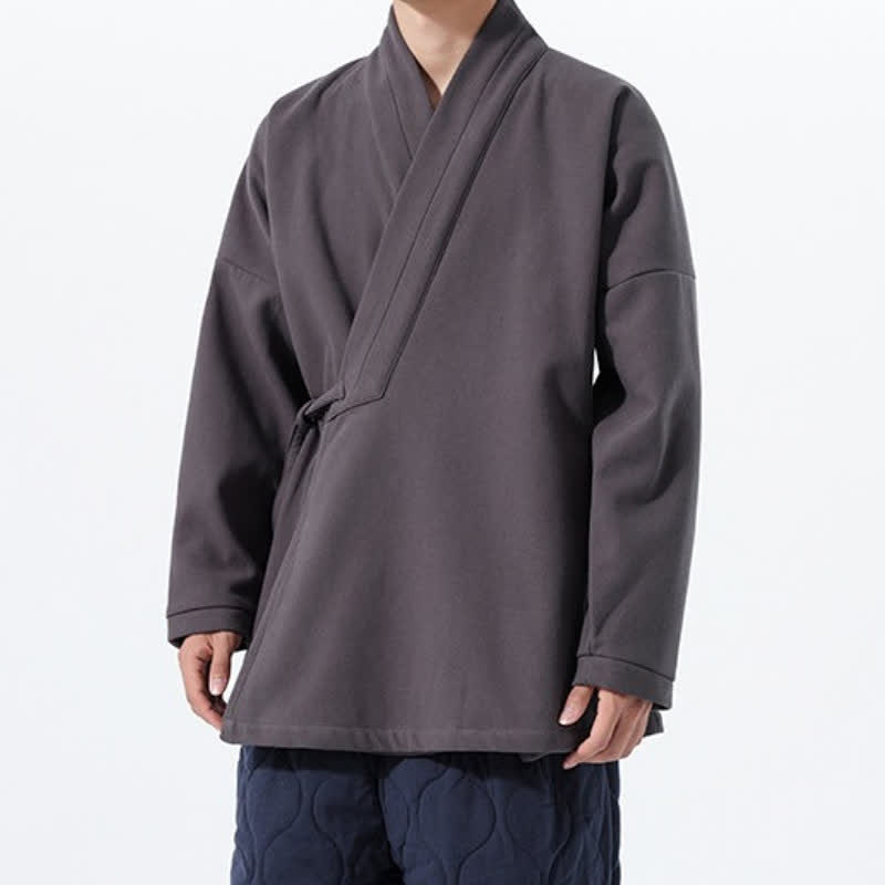 Buddha Stones Fall Winter Tang Style Minimalist Drawstring Solid Thickened Men's Kimono - image 26