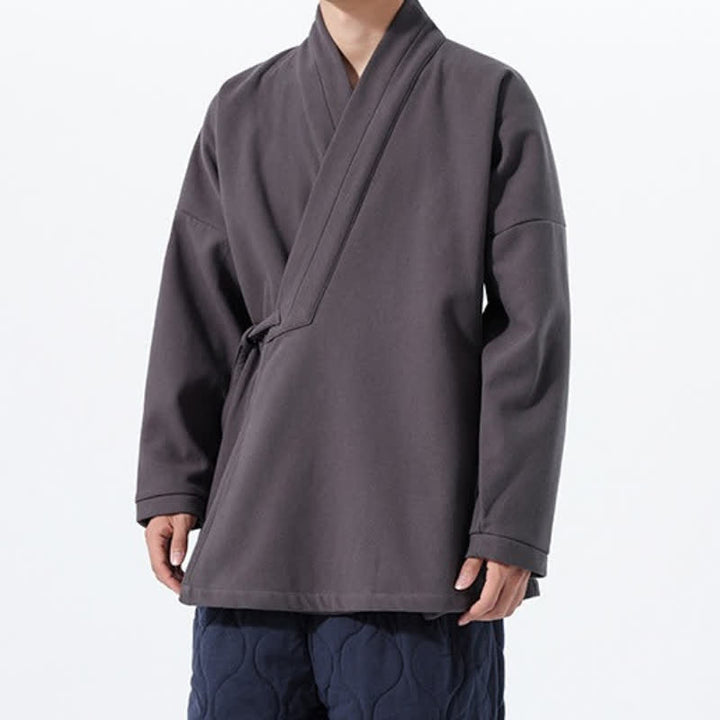 Buddha Stones Fall Winter Tang Style Minimalist Drawstring Solid Thickened Men's Kimono - image 26