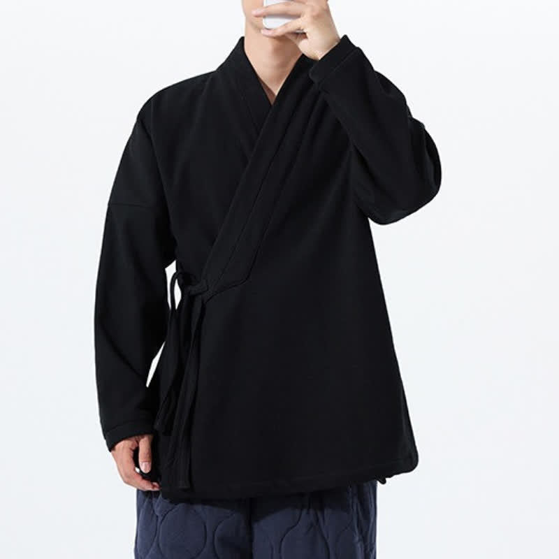Buddha Stones Fall Winter Tang Style Minimalist Drawstring Solid Thickened Men's Kimono - image 19