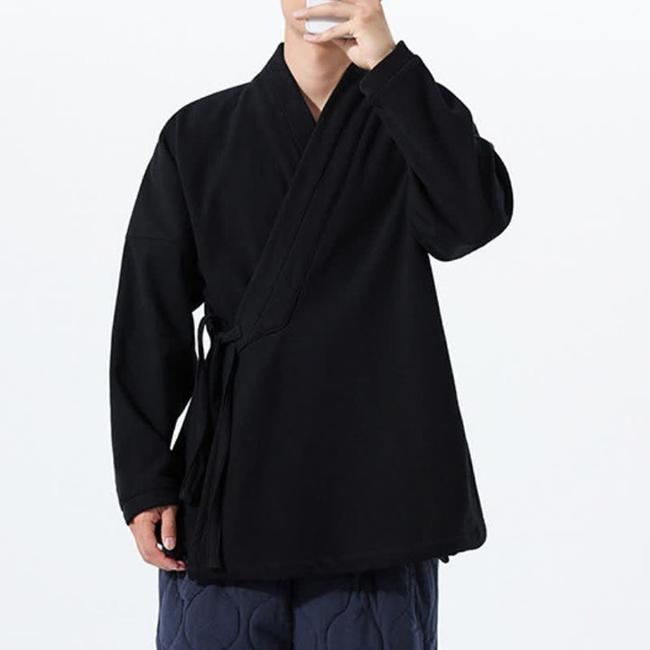 Buddha Stones Fall Winter Tang Style Minimalist Drawstring Solid Thickened Men's Kimono - image 19