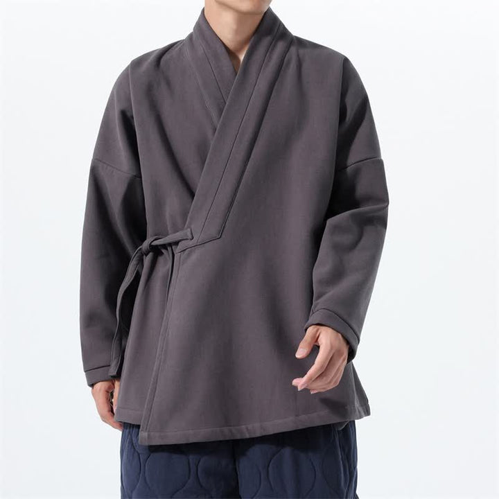 Buddha Stones Fall Winter Tang Style Minimalist Drawstring Solid Thickened Men's Kimono - image 21