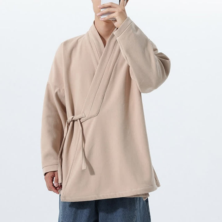 Buddha Stones Fall Winter Tang Style Minimalist Drawstring Solid Thickened Men's Kimono - image 32