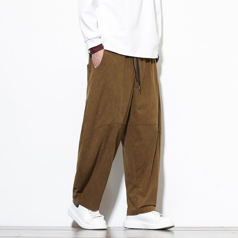 Buddha Stones Fall Classic Simple Drawstring Solid Ankle Pants Corduroy Men's Tapered Pants With Pocket - image 1