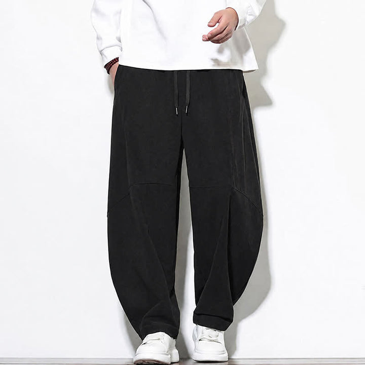 Buddha Stones Fall Classic Simple Drawstring Solid Ankle Pants Corduroy Men's Tapered Pants With Pocket - Black - US/UK/AU46，EU56 (5XL) - image 8