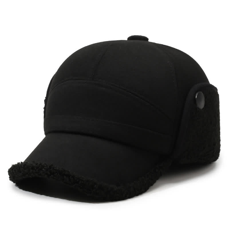 Buddha Stones Winter Plush Trim Earflap Baseball Style Men's Hat - Black With Black Fur - Head Circumference Approx. 58 cm - image 11