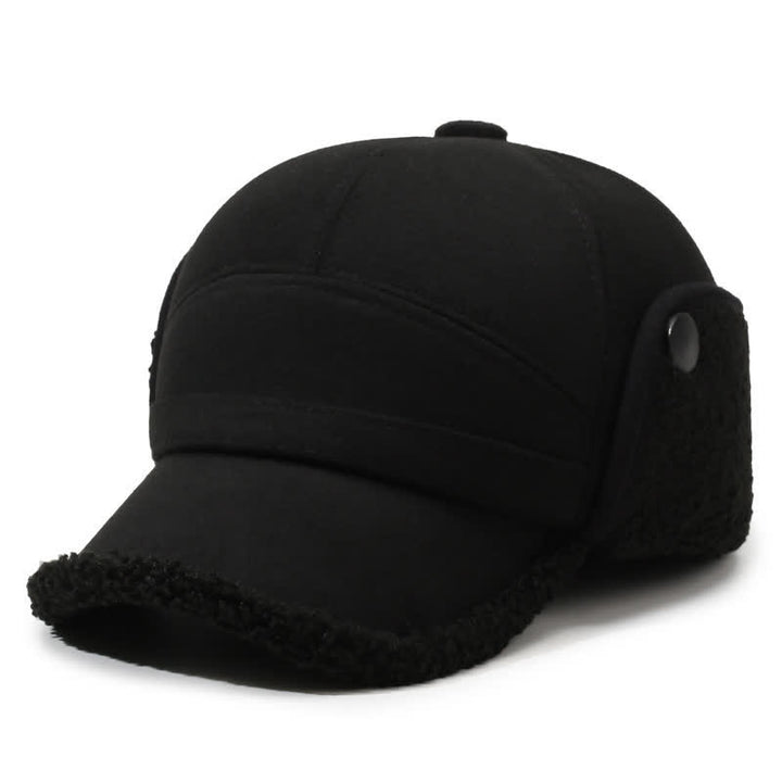 Buddha Stones Winter Plush Trim Earflap Baseball Style Men's Hat - Black With Black Fur - Head Circumference Approx. 58 cm - image 11