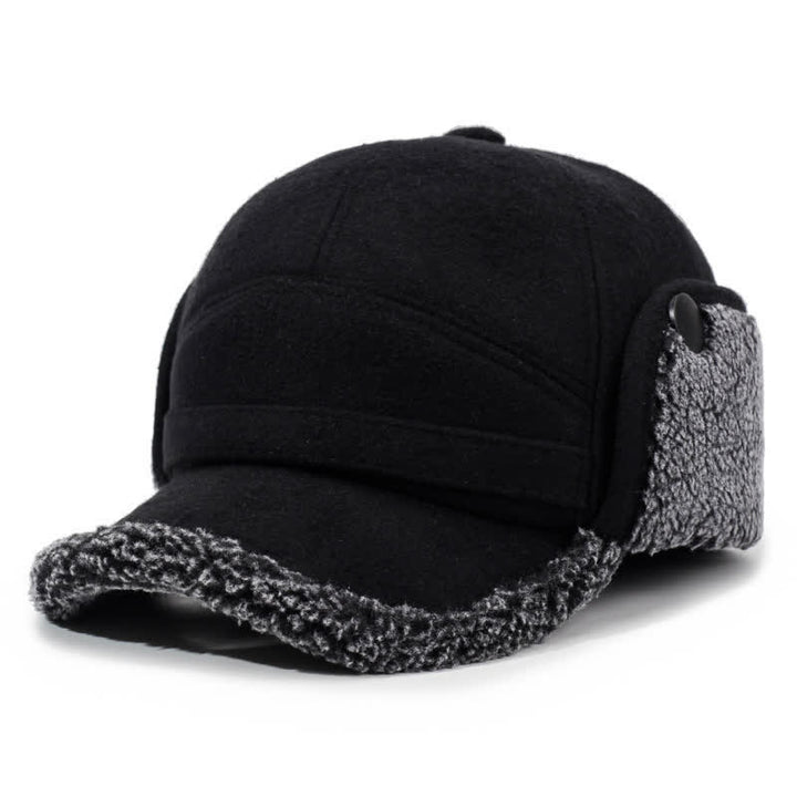 Buddha Stones Winter Plush Trim Earflap Baseball Style Men's Hat - Black With Gray Fur - Head Circumference Approx. 58 cm - image 2