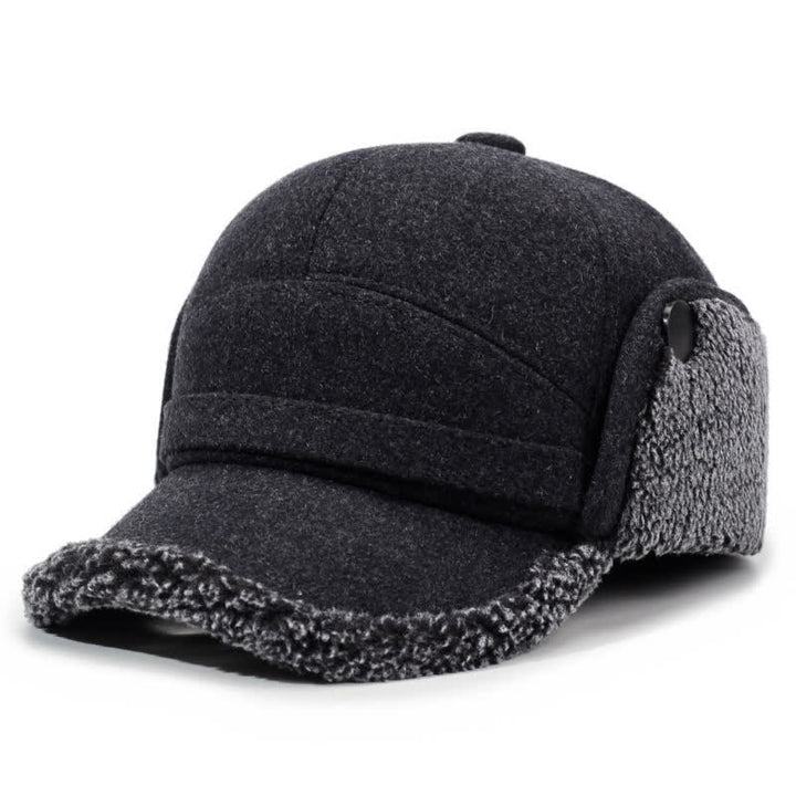 Buddha Stones Winter Plush Trim Earflap Baseball Style Men's Hat - Gray - Head Circumference Approx. 58 cm - image 0