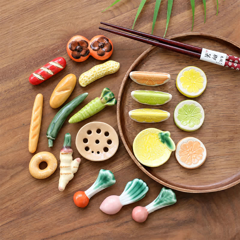 Buddha Stones Mini Ceramic Fruit Design Chopstick Holder - image 0