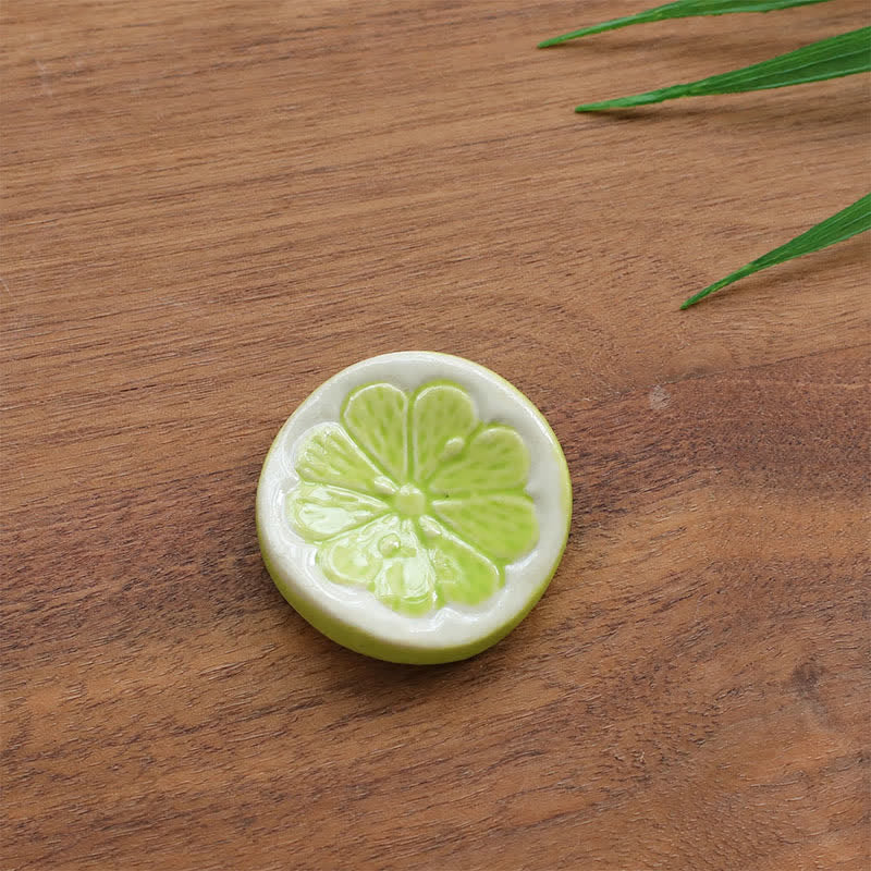 Buddha Stones Mini Ceramic Fruit Design Chopstick Holder - Lime Approx. 3.5 × 3.5 × 1.9 cm - image 2