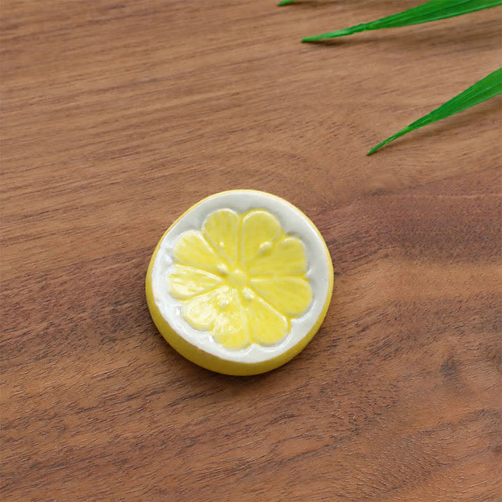 Buddha Stones Mini Ceramic Fruit Design Chopstick Holder - Lemon (Yellow) Approx. 3.5 × 3.5 × 1.9 cm - image 4