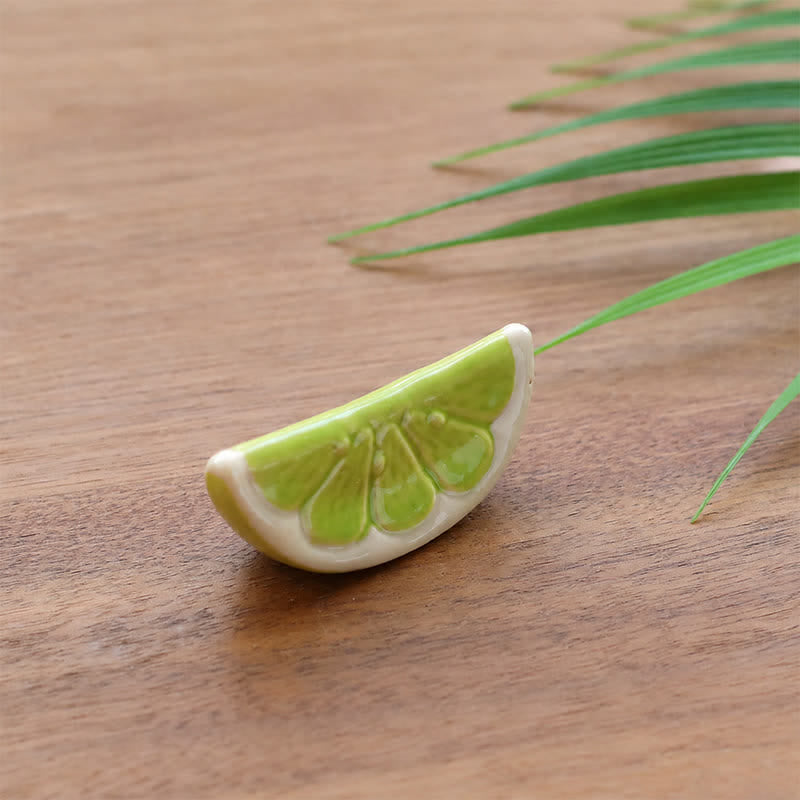 Buddha Stones Mini Ceramic Fruit Design Chopstick Holder - Green Tangerine Approx. 4.6 × 1.9 cm - image 8