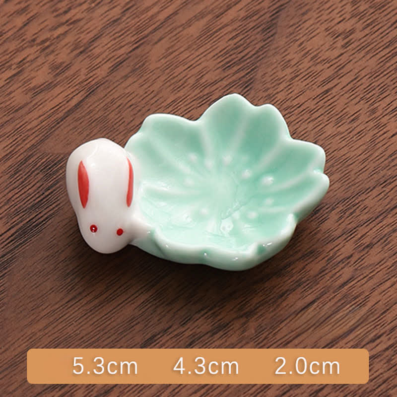 Buddha Stones Small Ceramic Sakura Rabbit Style Chopstick Holder - Green Sakura Rabbit Approx. 5.3 × 4.3 × 2.0 cm - Ceramic - image 4