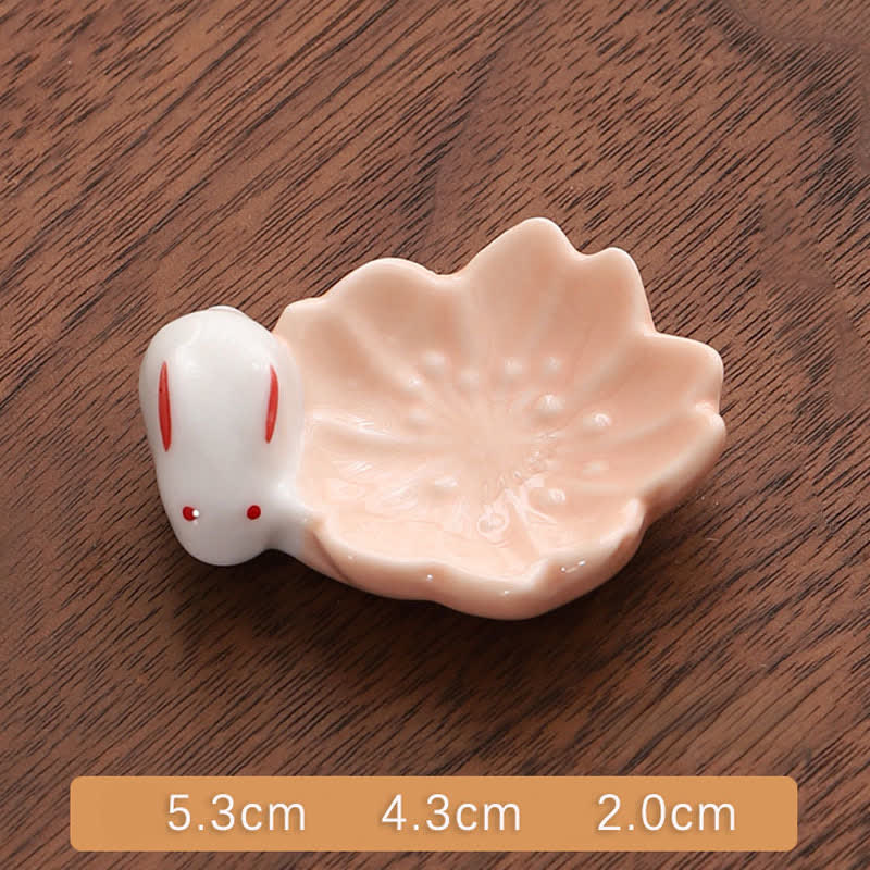 Buddha Stones Small Ceramic Sakura Rabbit Style Chopstick Holder - Orange Sakura Rabbit Approx. 5.3 × 4.3 × 2.0 cm - Ceramic - image 1
