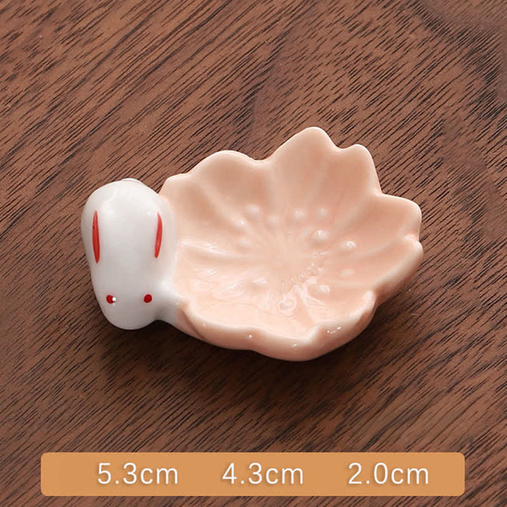 Buddha Stones Small Ceramic Sakura Rabbit Style Chopstick Holder - Orange Sakura Rabbit Approx. 5.3 × 4.3 × 2.0 cm - Ceramic - image 1