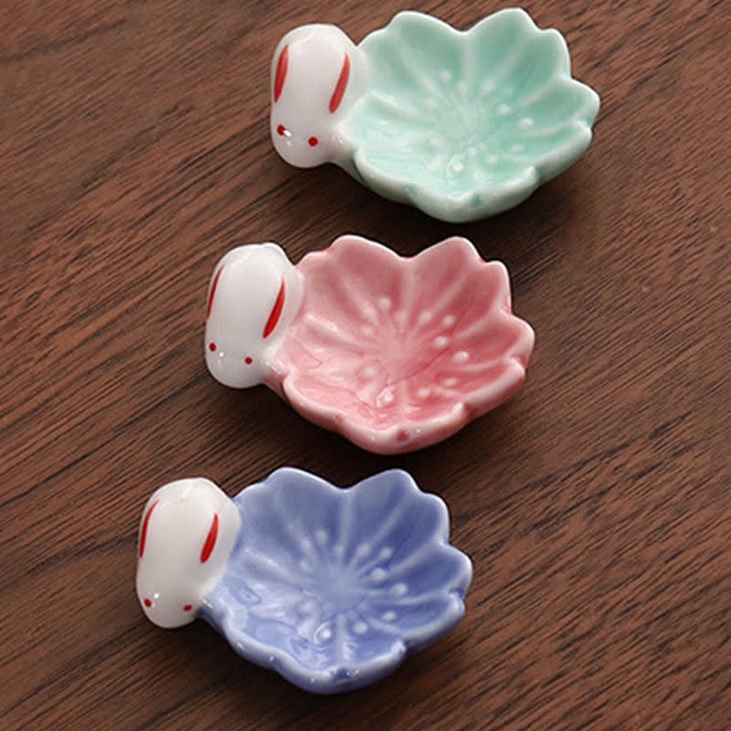 Buddha Stones Small Ceramic Sakura Rabbit Style Chopstick Holder - image 14