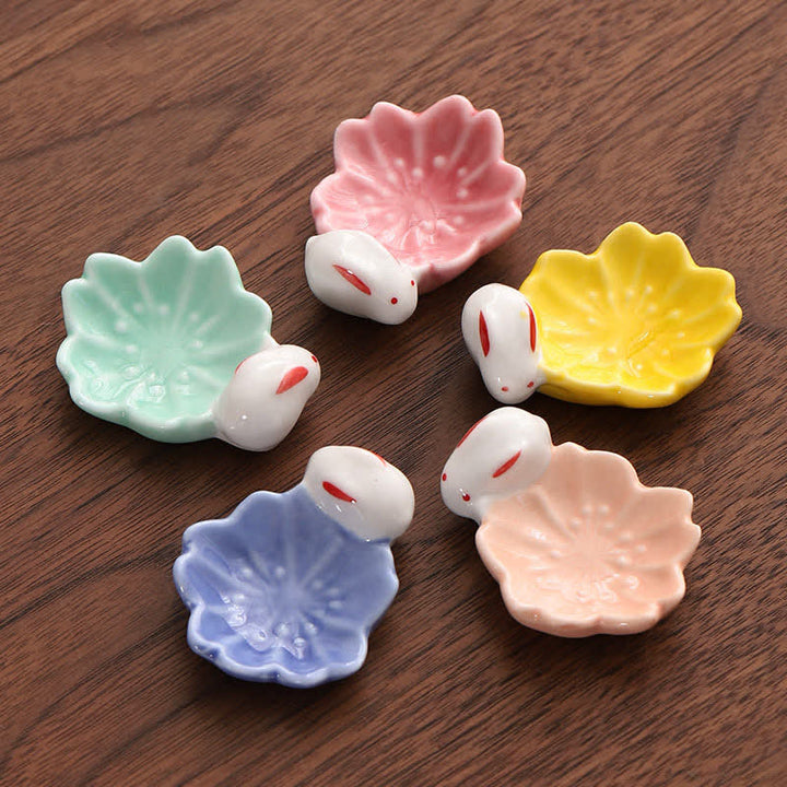 Buddha Stones Small Ceramic Sakura Rabbit Style Chopstick Holder - image 0