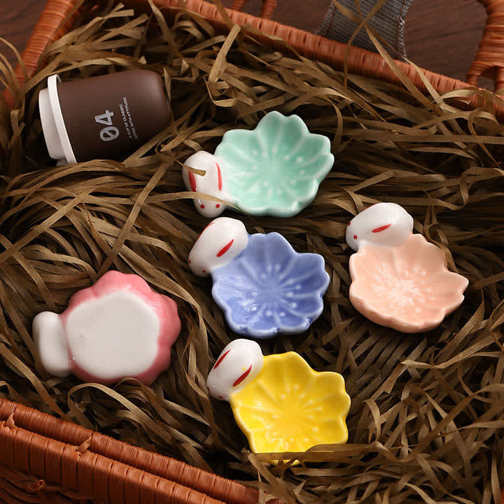 Buddha Stones Small Ceramic Sakura Rabbit Style Chopstick Holder - image 10
