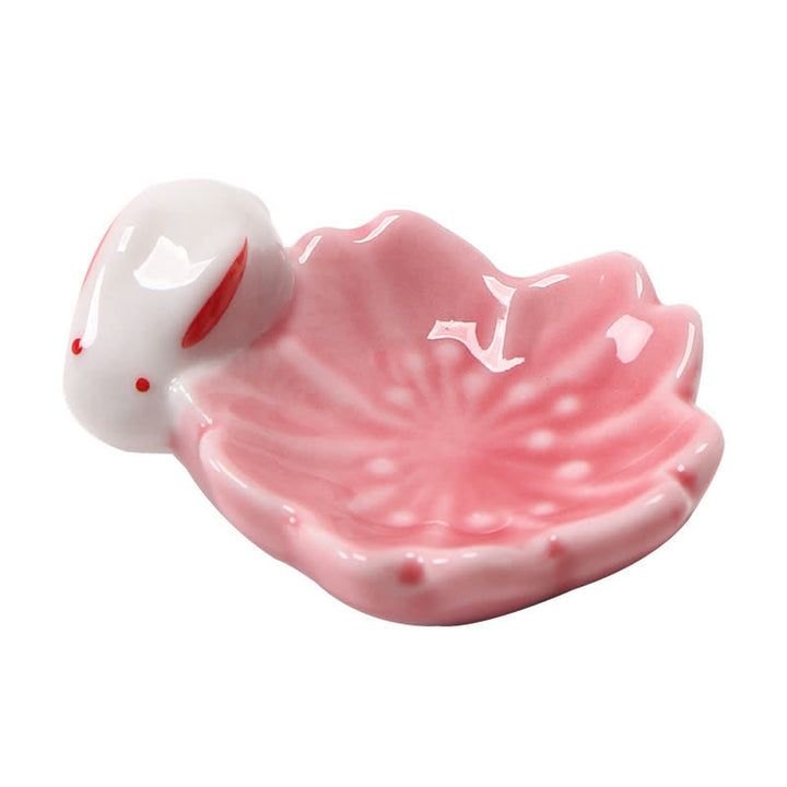 Buddha Stones Small Ceramic Sakura Rabbit Style Chopstick Holder - image 7