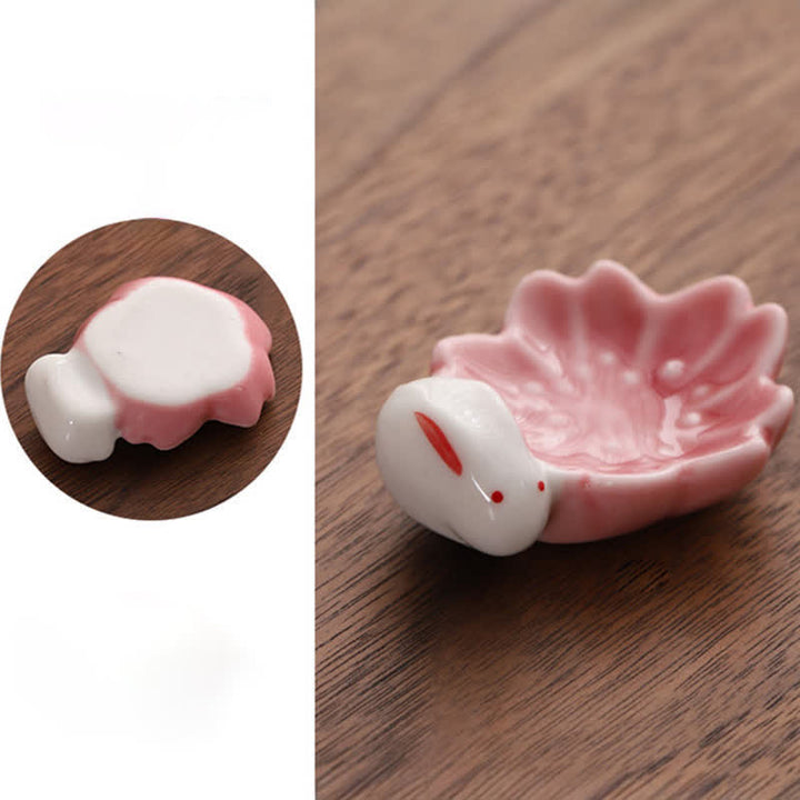 Buddha Stones Small Ceramic Sakura Rabbit Style Chopstick Holder - image 6