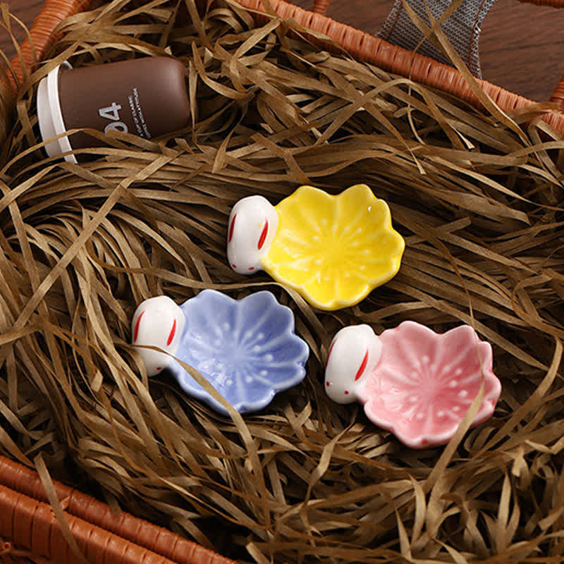 Buddha Stones Small Ceramic Sakura Rabbit Style Chopstick Holder - image 11