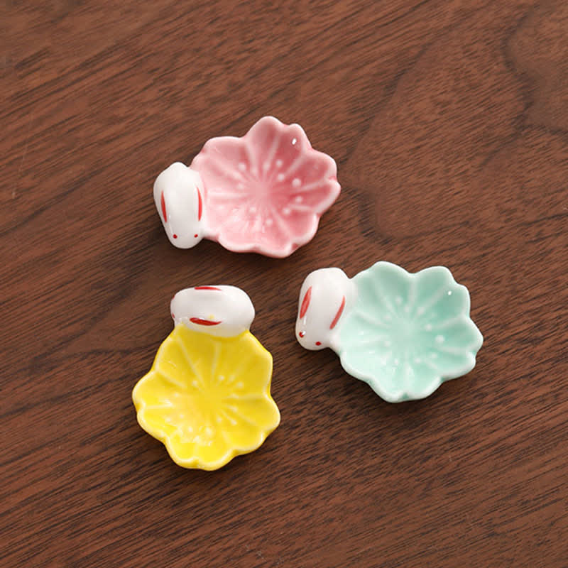 Buddha Stones Small Ceramic Sakura Rabbit Style Chopstick Holder - image 13