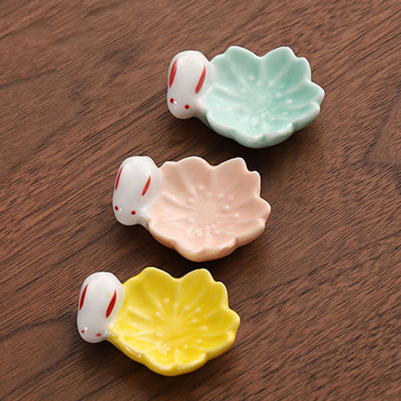 Buddha Stones Small Ceramic Sakura Rabbit Style Chopstick Holder - image 15