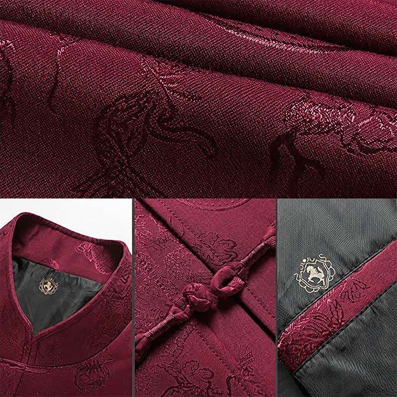 Buddha Stones 2Pcs Fall Winter Tang Style Vintage Mandarin Collar Frog Button Geometric Fu Character Dragon Men's Meditation Cloth With Pockets - image 4
