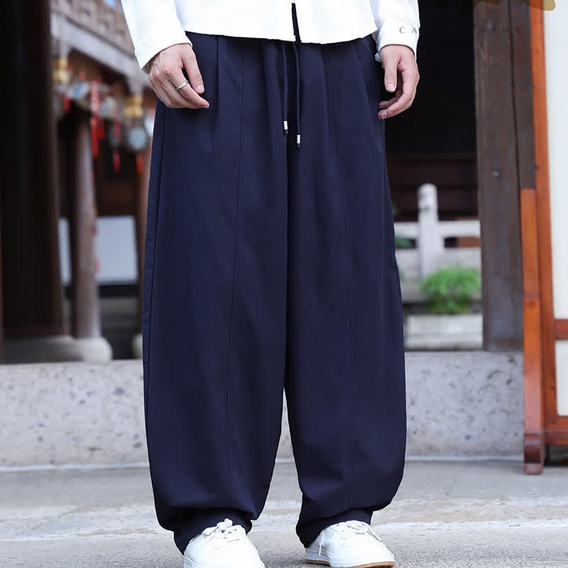 Buddha Stones Spring Casual Minimalist Drawstring Solid Long Pants Men's Straight Leg Pants With Pockets - image 1