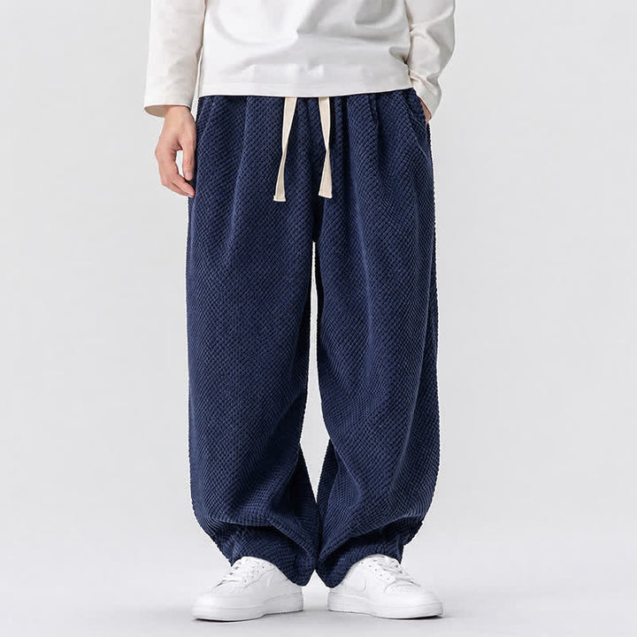 Buddha Stones Fall Classic Basic Drawstring Solid Long Pants Corduroy Men's Harem Pants With Pockets - MidnightBlue - US/UK/AU46，EU56 (5XL) - image 1